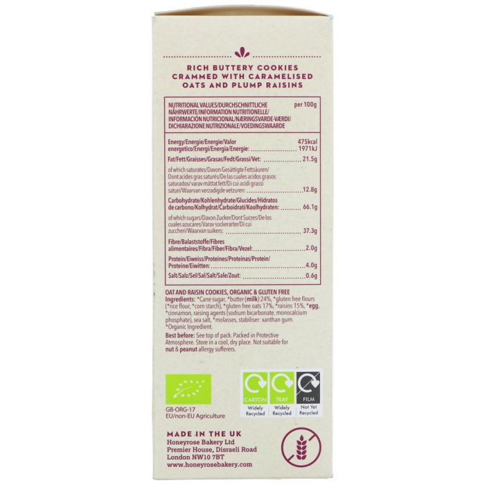 Honeyrose Organic Oat & Raisin Cookie