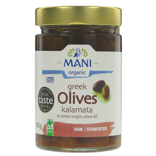 Mani Organic Greek Kalamati Olives in extra virgin olive oil 280g